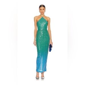 SAU LEE Jasmin Dress in Green Blue Ombre, Size 4